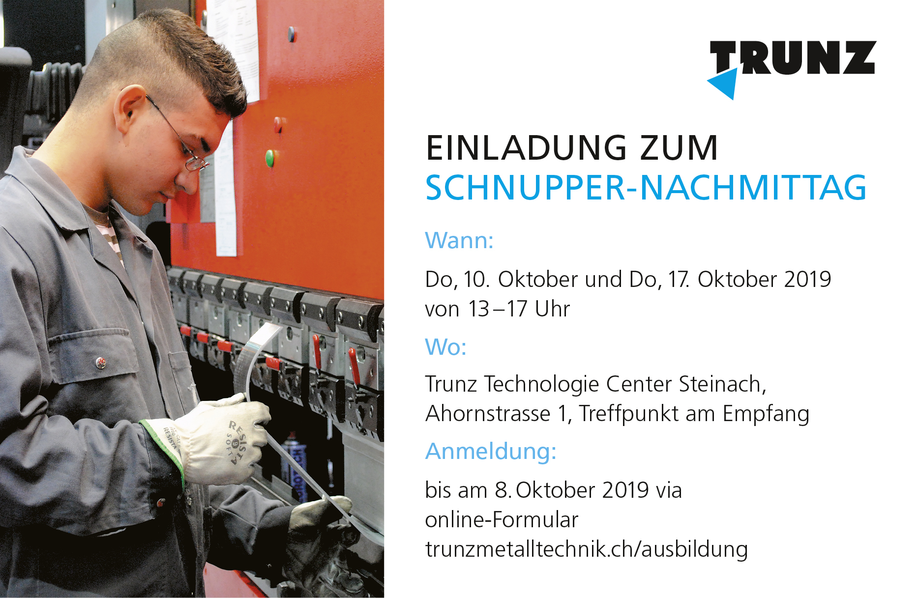 Einladung zum Schnupper-Nachmittag am 10. und 17. Oktober 2019